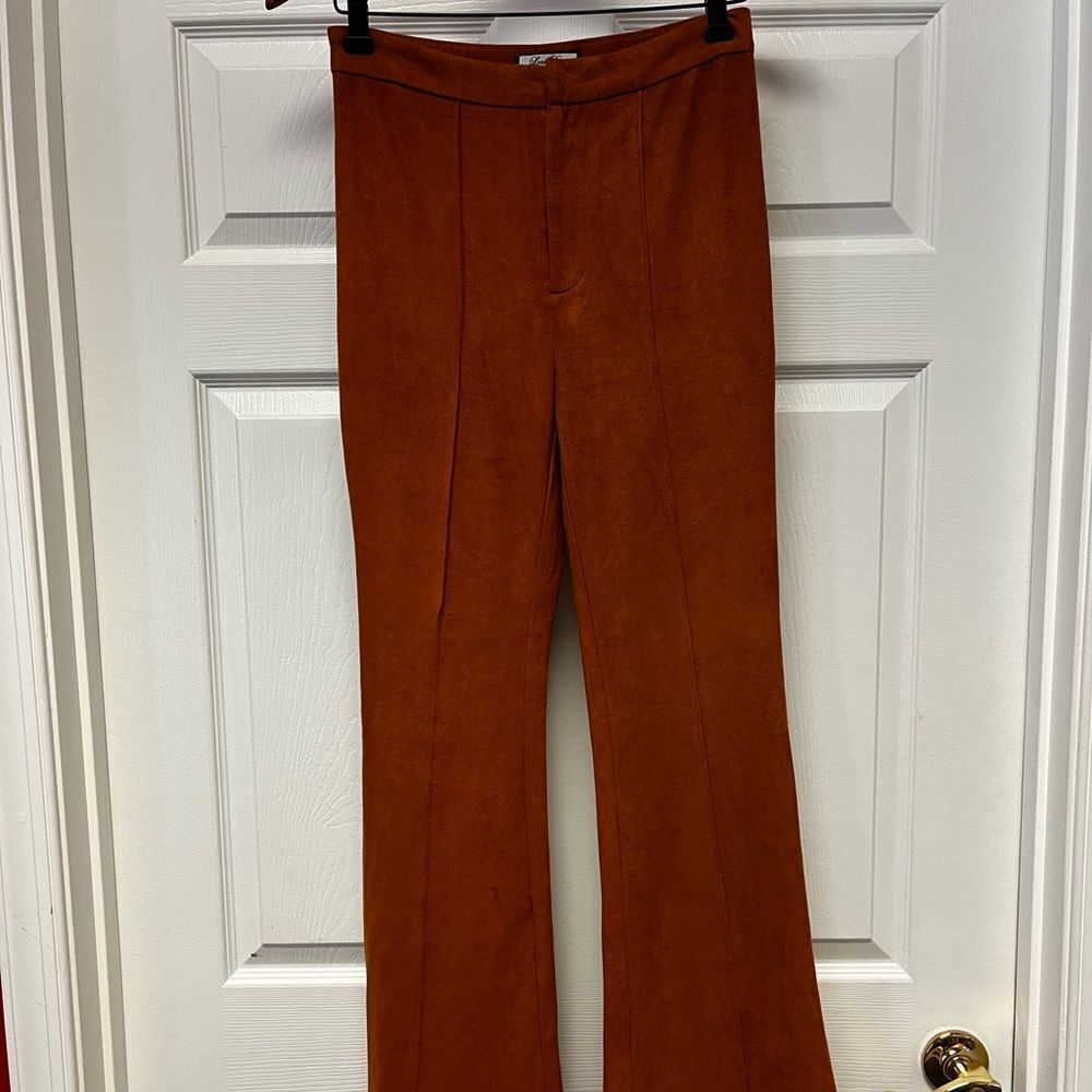 Lexi Drew Moleskin Faux Suede Rust Boot Cut Retro Pants sz S ( flaw)